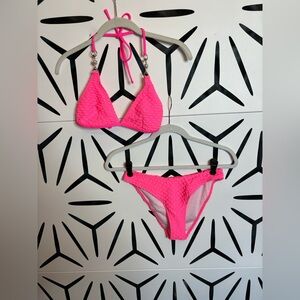 NWOT Swimall Pink Triangle Bikini Two-Piece High Cut Cheeky Swimsuit Size S